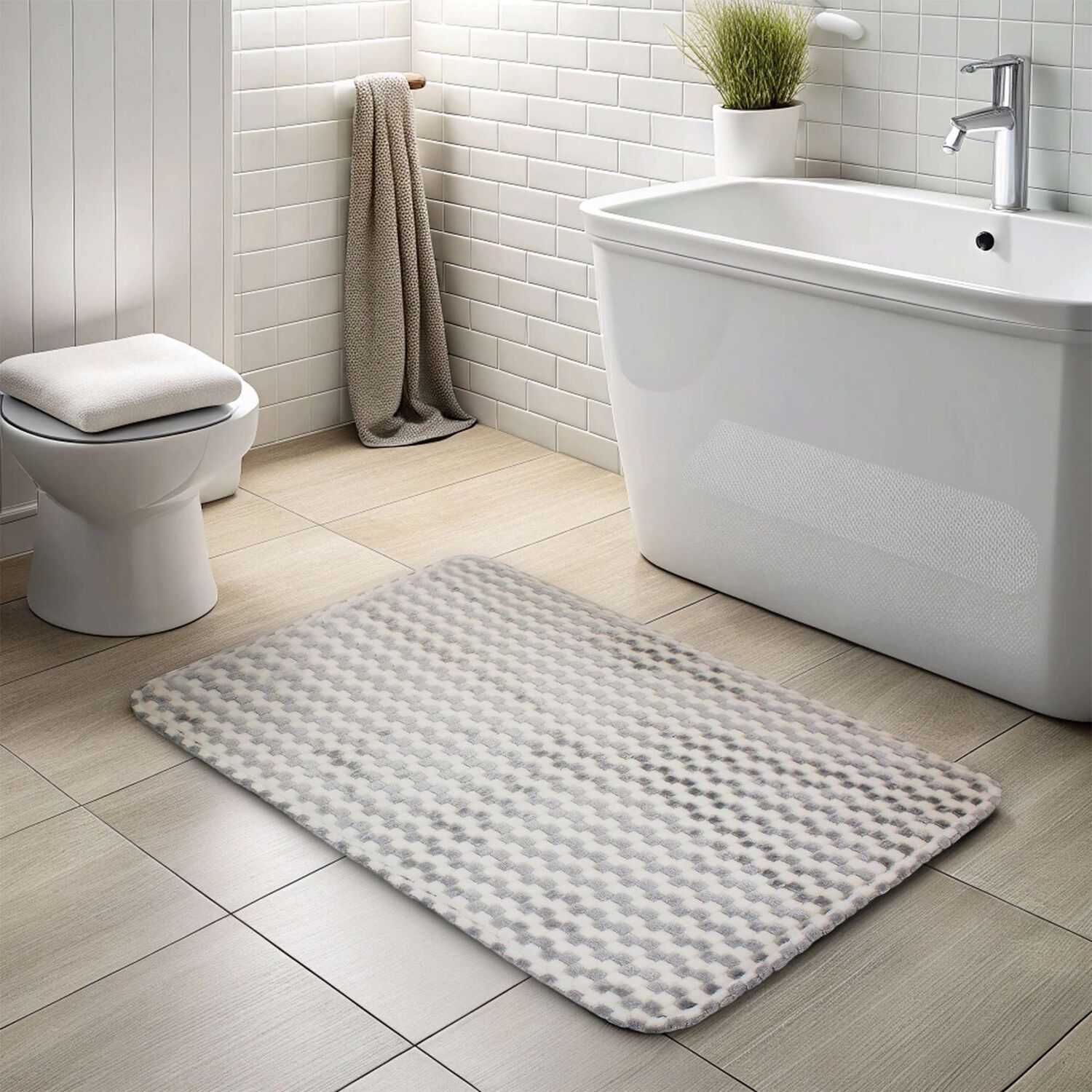 Alfombra De Ba&ntilde;o Nautica Home Memory Foam 50x80 Cm Cuadros Silver image number 4.0