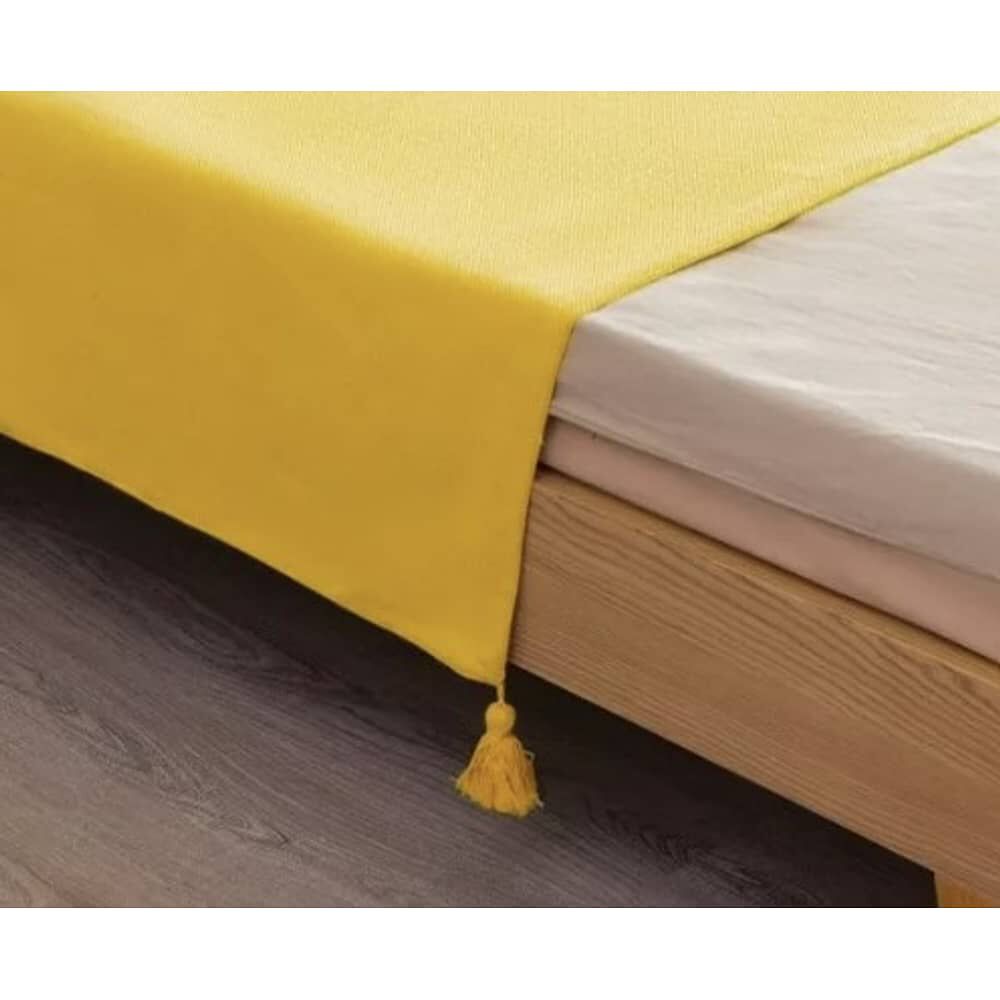Piecera De Lino Con Pompones Medida 70x210cm King -2 Plazas. Amarillo image number 1.0