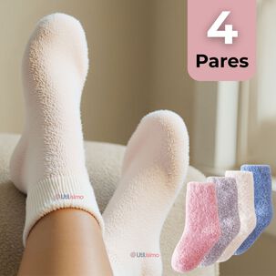 4 Pares Calcetines T&eacute;rmicos Poli&eacute;ster Peludito Ni&ntilde;a Surtidos