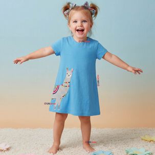 Vestido Manga Corta Azul Verano Algod&oacute;n Ni&ntilde;a