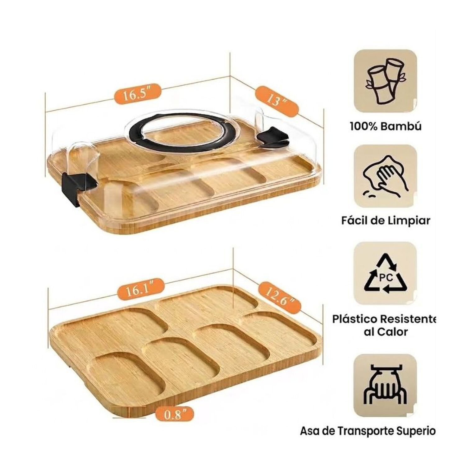 Bandeja Organizadora Bamb&uacute; Tapa Compartimentos Para Servir image number 4.0