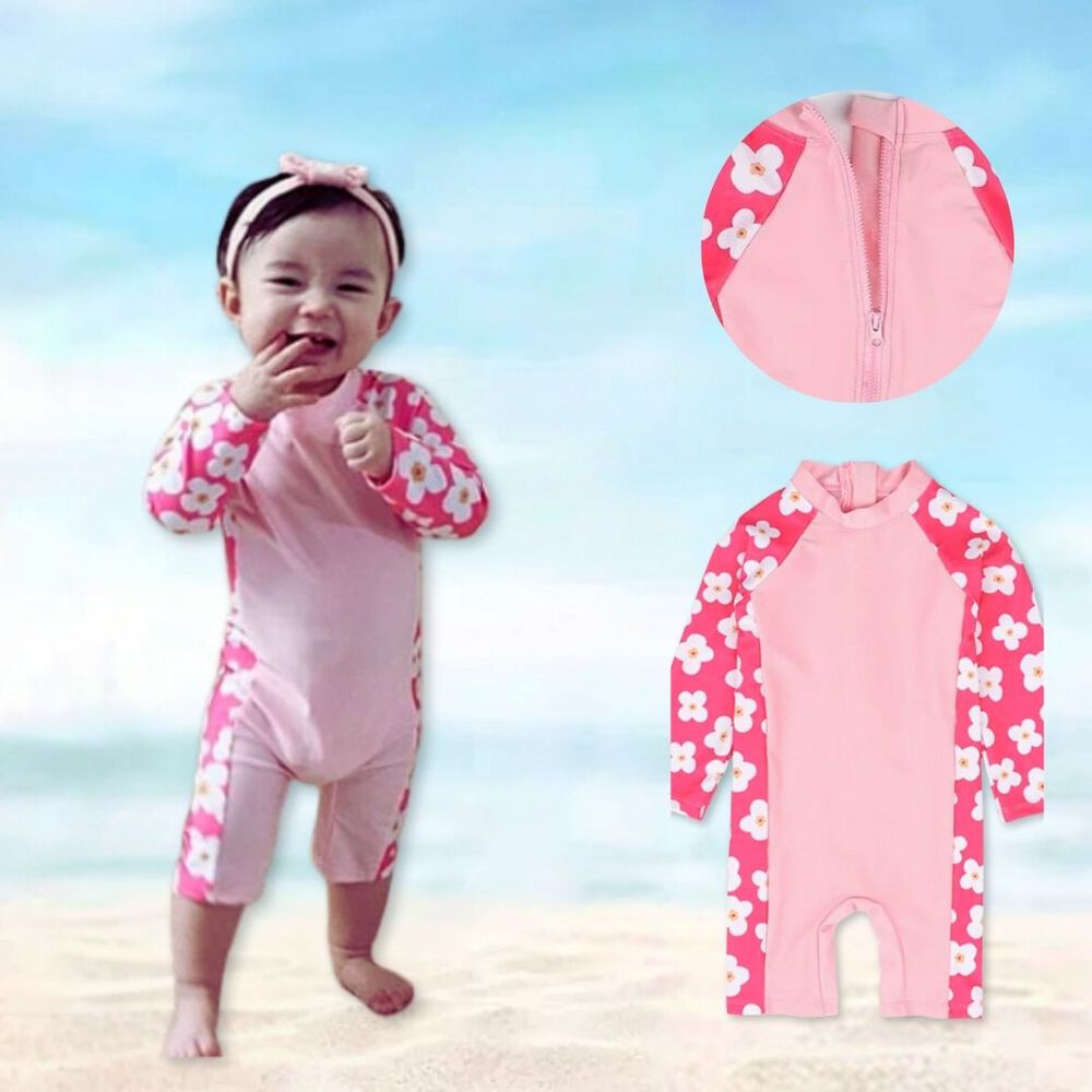 Traje De Baño Enterito Manga Larga Niña Jump Kids Rosa Flores image number 1.0