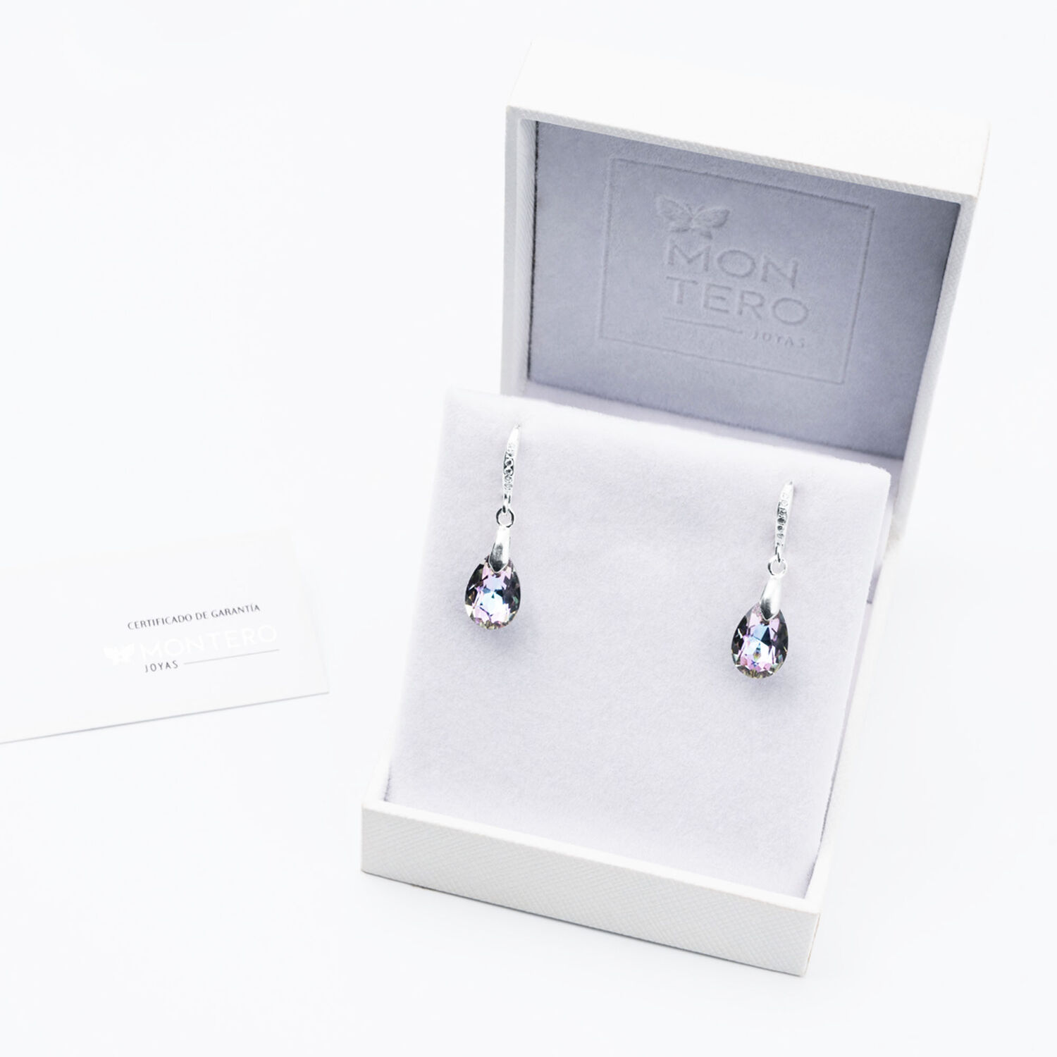 Aros Gota De Luz Plata Italiana 925 Y Cristales Genuinos Vitral Light image number 2.0