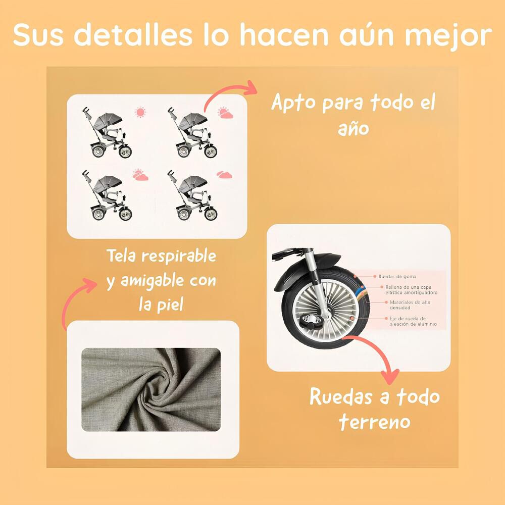 Triciclo Multifuncional 360 Con Foco Lubabycas Rosado image number 4.0