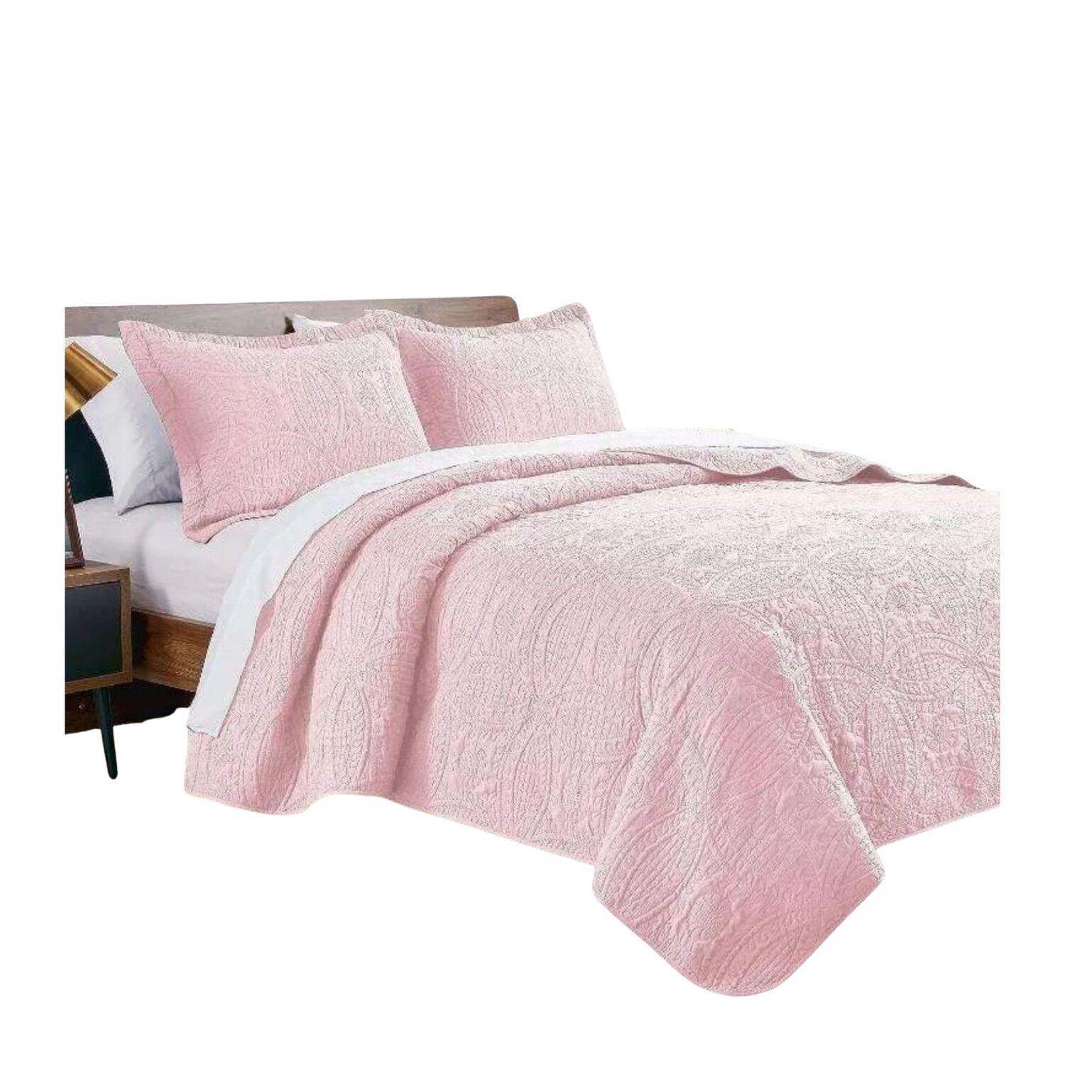 Cubrecama Quilt Reversible Queen 228x228 Cm M&aacute;s Fundas Almohada Rosa Blanco image number 1.0