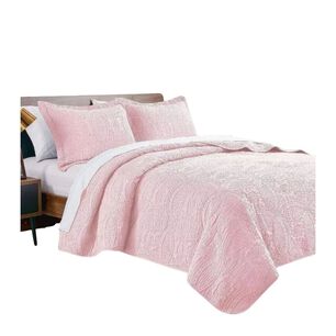 Cubrecama Quilt Reversible Queen 228x228 Cm M&aacute;s Fundas Almohada Rosa Blanco