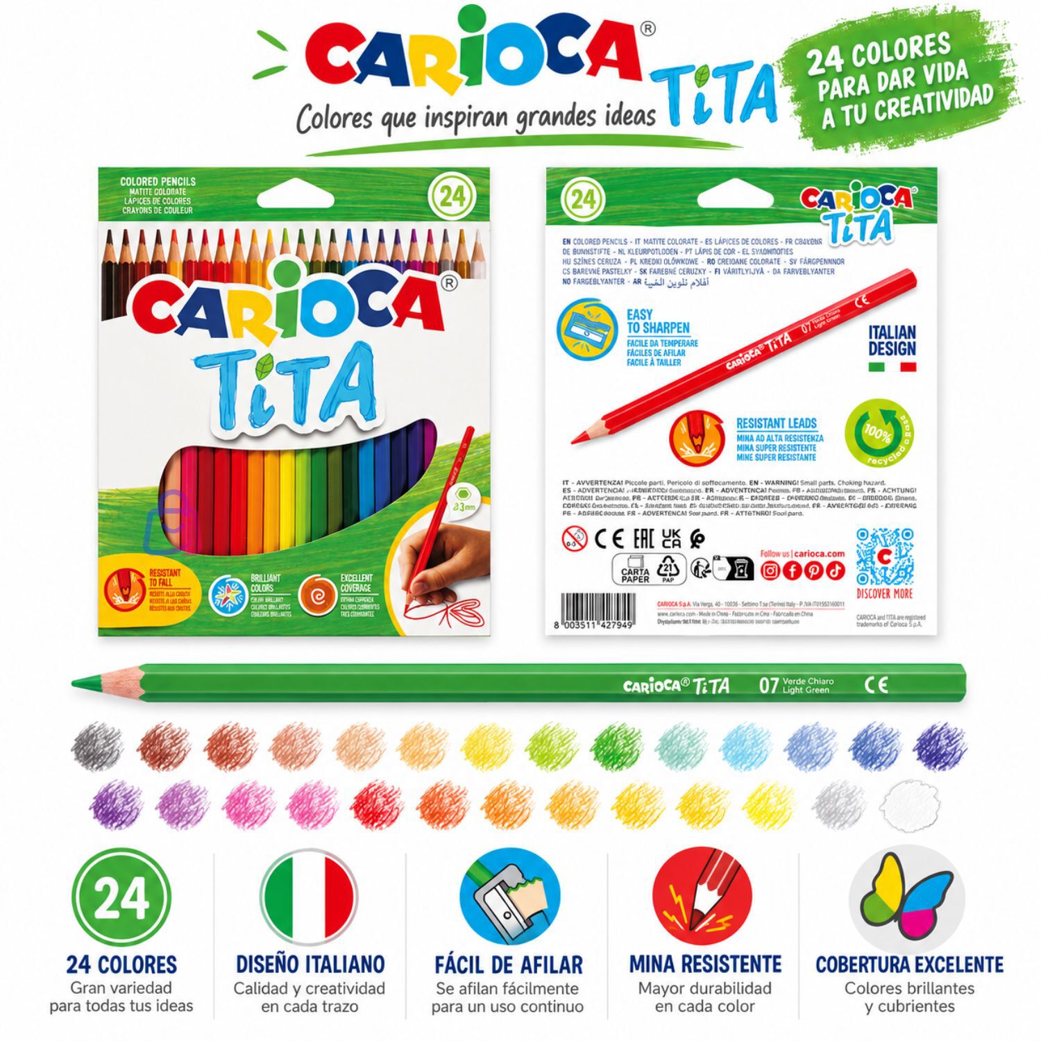 L&aacute;pices De Colores Carioca Tita 24 Resistentes Lavables - Ps image number 2.0