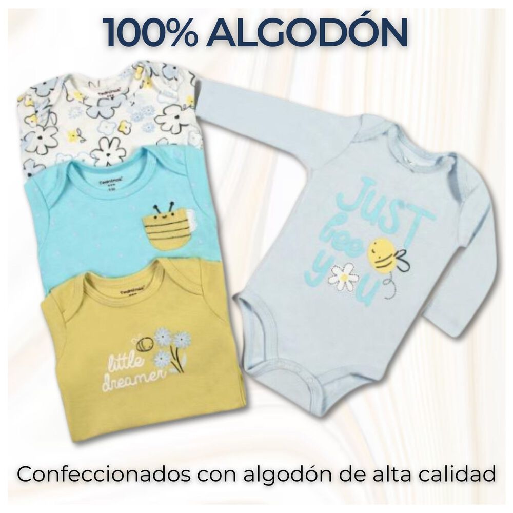 Pack 4 Bodys Ni&ntilde;a Manga Larga Tedmimak 100% Algod&oacute;n Sweet Bee image number 1.0