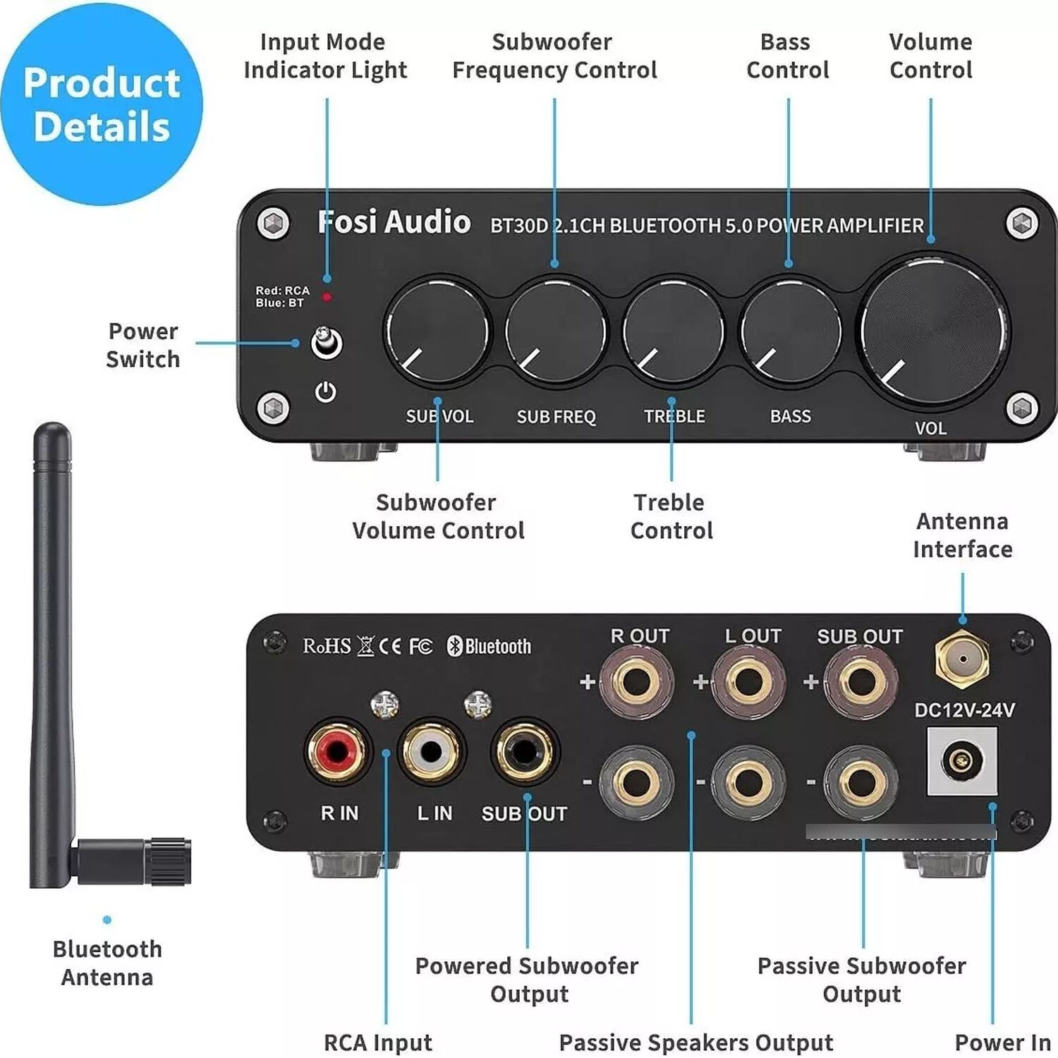 Amplificador Est&eacute;reo Bluetooth Fosi Audio Bt30d image number 1.0