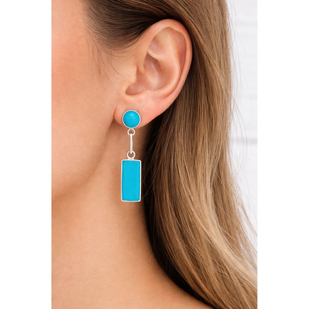 Aros Turquesa Rectangular Plata 950 Atornillados Colgantes Mujer Elegantes Piedra Azul image number 2.0