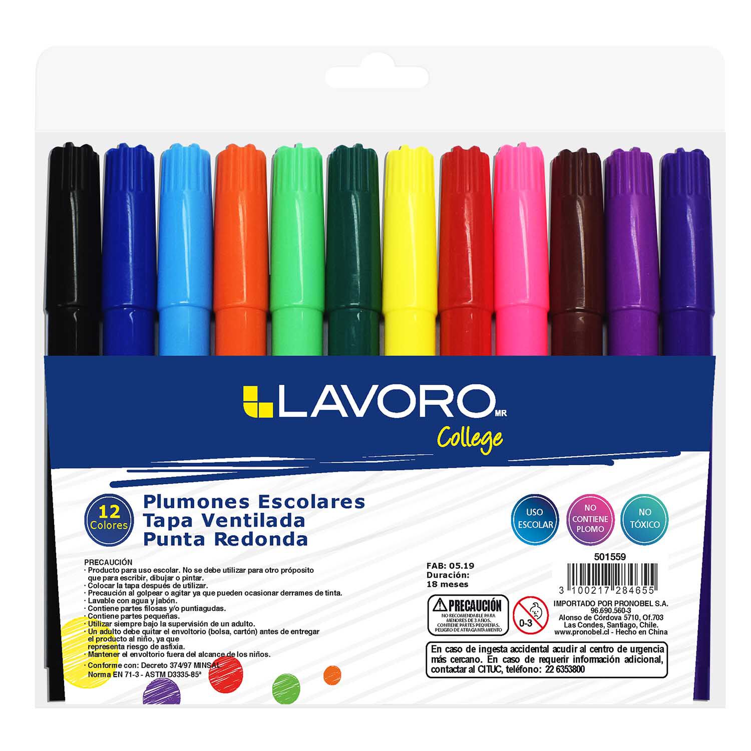 Plumon Escolar Jumbo 12 Colores Lavoro image number 0.0