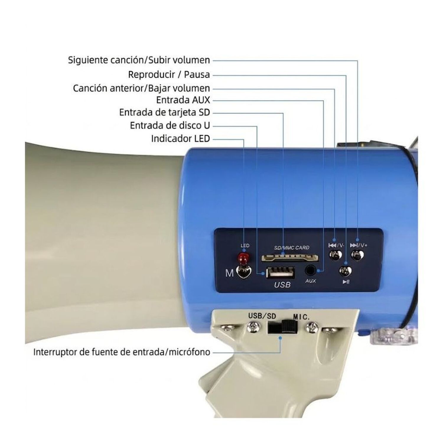 Meg&aacute;fono Altavoz Recargable De Mano 50w image number 4.0