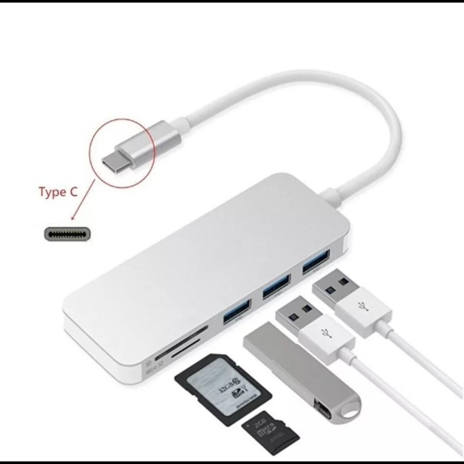Adaptador Type C Tipo C 3 X Usb 3.0, Tf, Micro Sd image number 0.0