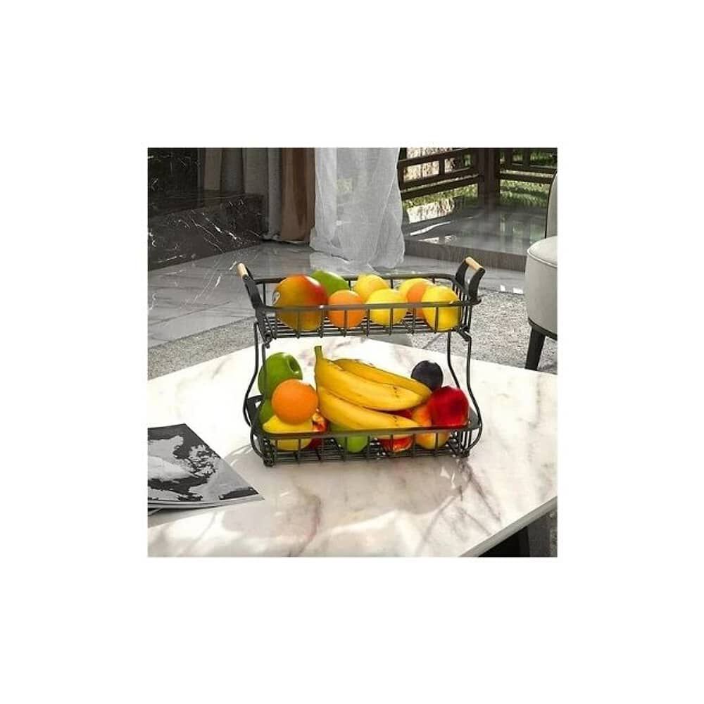 Cesta 2 Niveles Organiza Almacena Frutas Verduras Pan Cocina Color Negro image number 1.0
