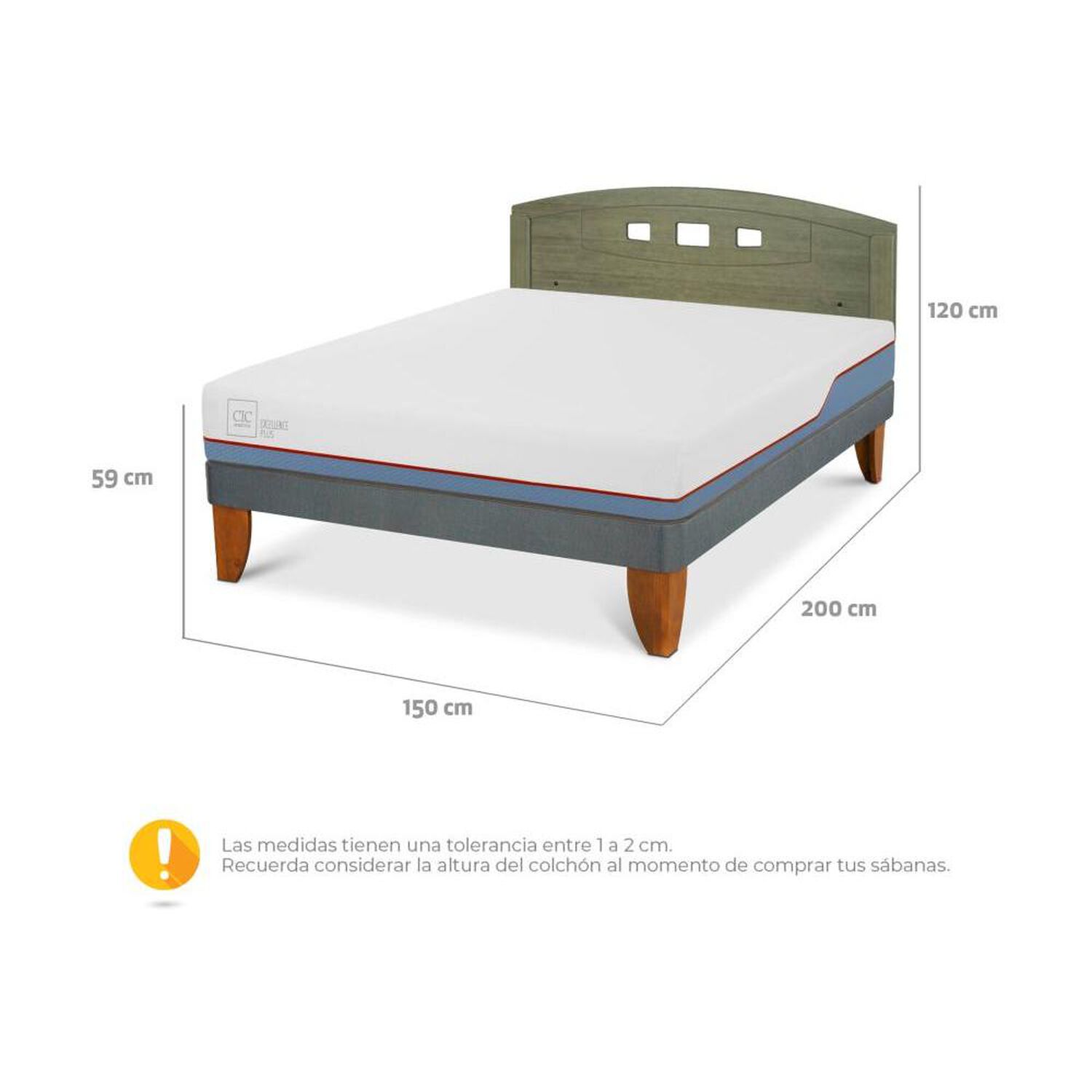 Cama Europea Cic Excellence Plus / 2 Plazas / Base Normal + Respaldo image number 4.0