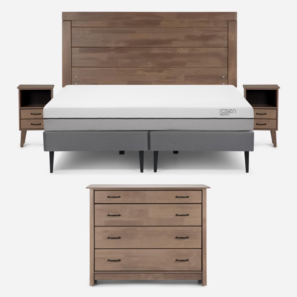Cama Europea Rosen Pratta / 2 Plazas / Base Dividida + Set De Maderas Sicilia + Cómoda Harland image number 0.0