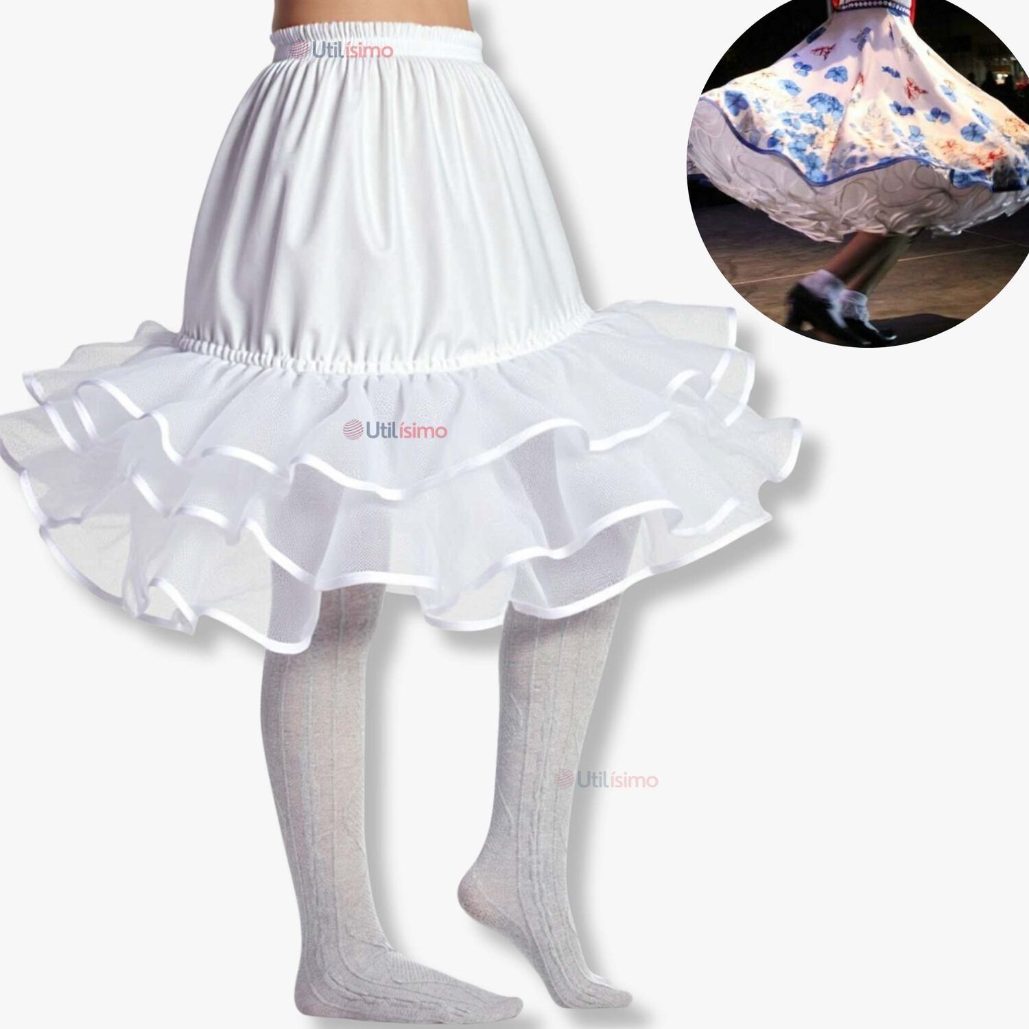 Falso Para Vestido Ni&ntilde;a Juvenil Fiestas Patrias Color Blanco image number 0.0