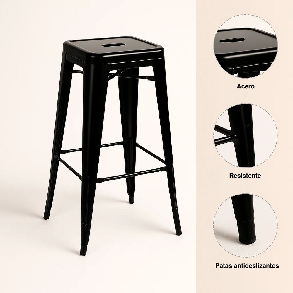 Pack De 4 Pisos Taburetes Tolix Altos - Negro image number 4.0