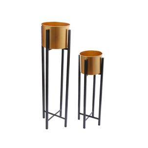 Set 2 Maceteros Con Pedestal Dorados