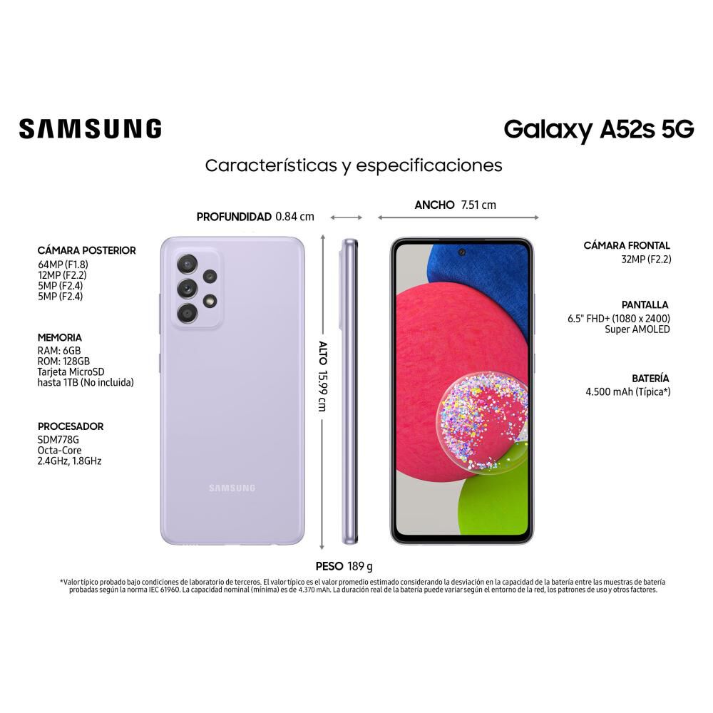Smartphone Samsung Galaxy A52S Morado / 128 Gb / Liberado image number 6.0