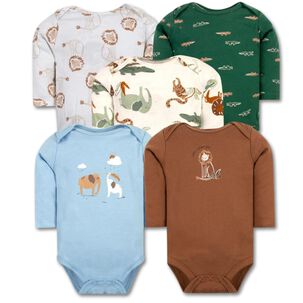 Pack 5 Bodys Niño Manga Larga Tedmimak 100% Algodón Fun Animals