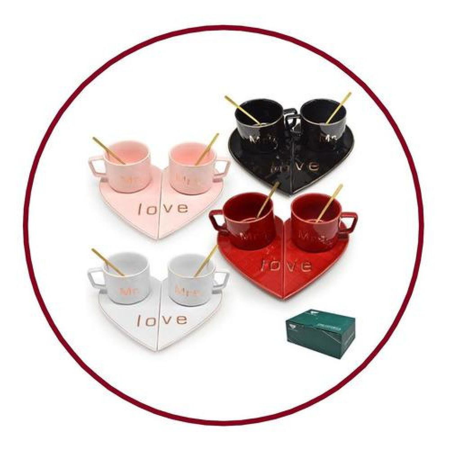 Set Enamorados Tazas, Platos, Cucharas Love Corazon Mr- Mrs image number 1.0