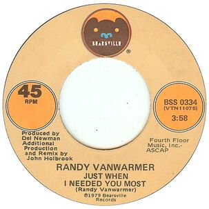 Randy Vanwarmer - Just When I Needed You Most | 7" Single Vinilo Usado