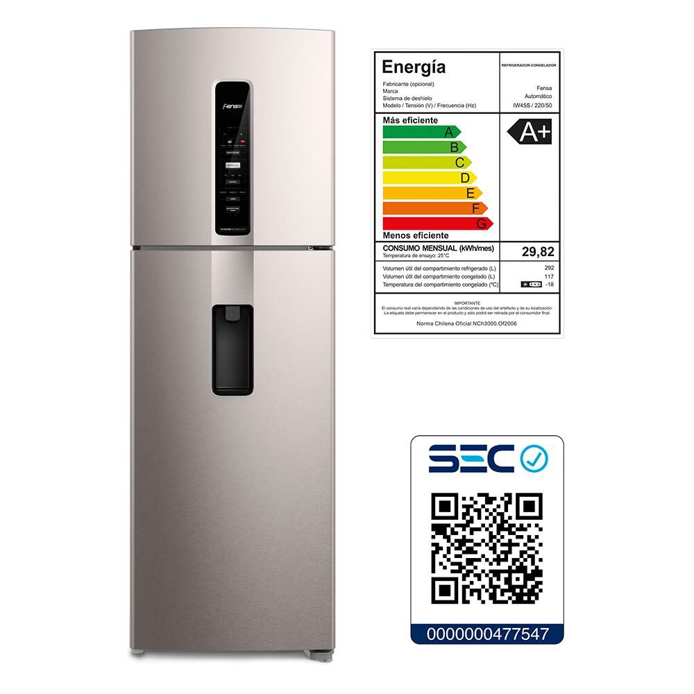 Refrigerador Top Freezer Fensa IW45S / No Frost / 409 Litros / A+ image number 10.0