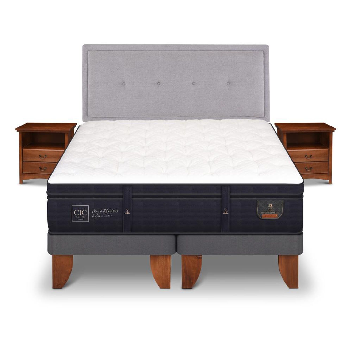 Cama Europea Cic Super Premium / 2 Plazas / Base Dividida + Set De Maderas image number 0.0