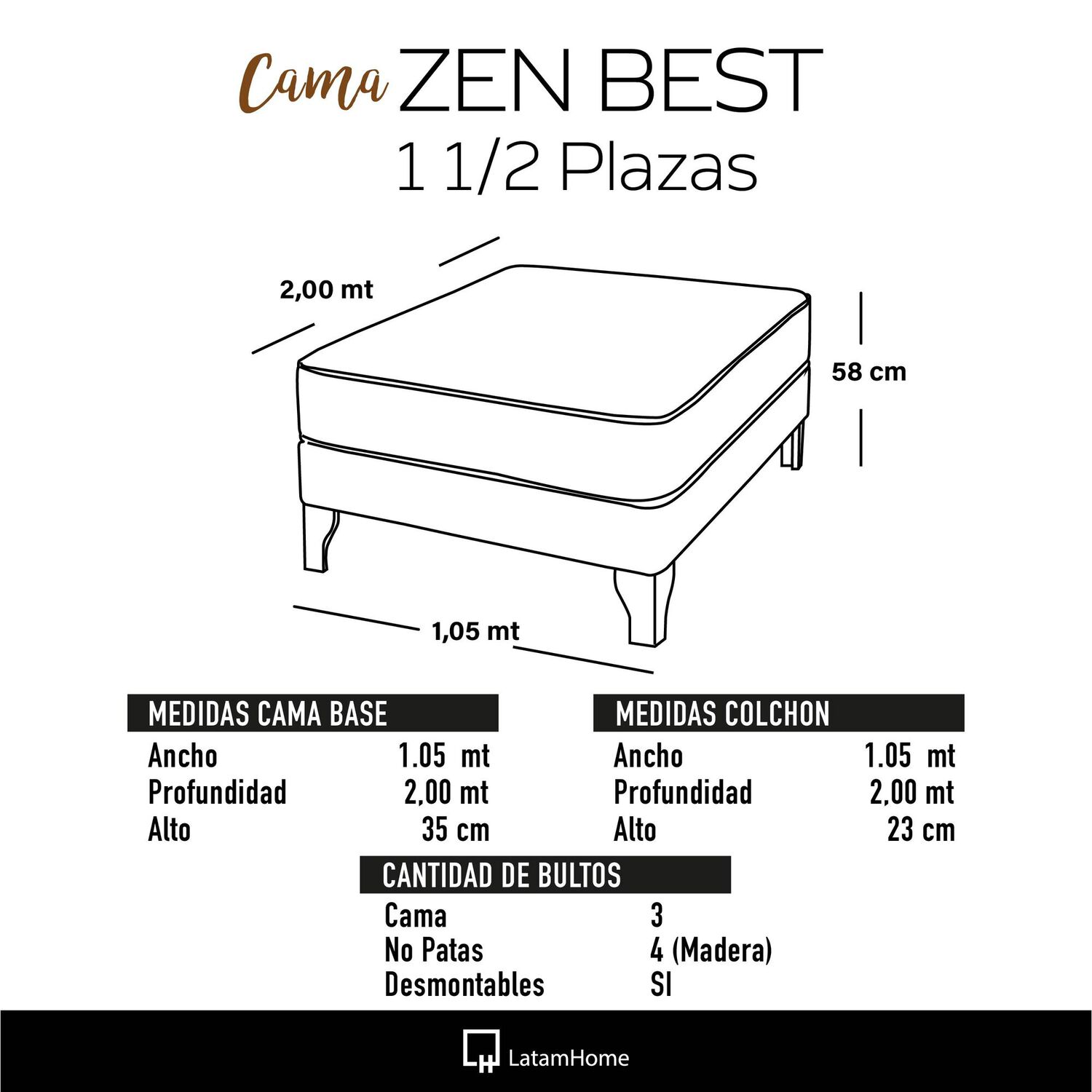 Cama Europea Zen Best 1.5 Plaza Tela Velvet Azul Petroleo image number 2.0