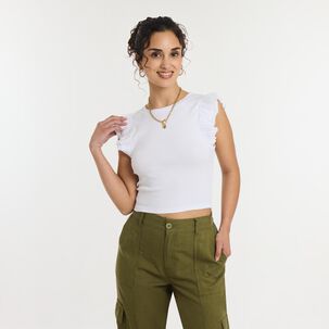 Polera Manga Corta Con Vuelos Cuello Redondo Mujer Freedom