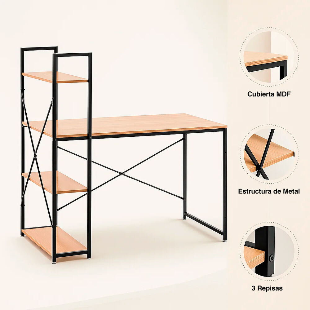 Escritorio Industrial Home Office Con Repisas Oslo - Madera Clara image number 4.0