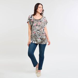 Polera Full Print Manga Corta Cuello Redondo Mujer Sexy Large