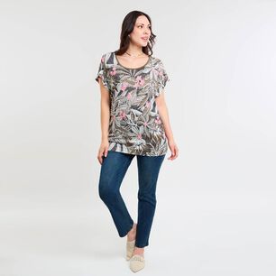 Polera Full Print Manga Corta Cuello Redondo Mujer Sexy Large