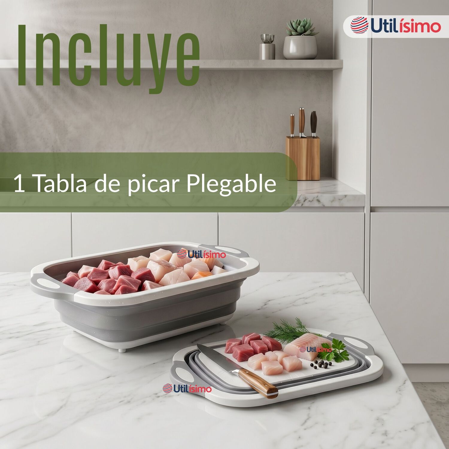 Tabla De Picar Plegable 3 En 1 Drenaje Multiuso Cocina Silicona image number 1.0