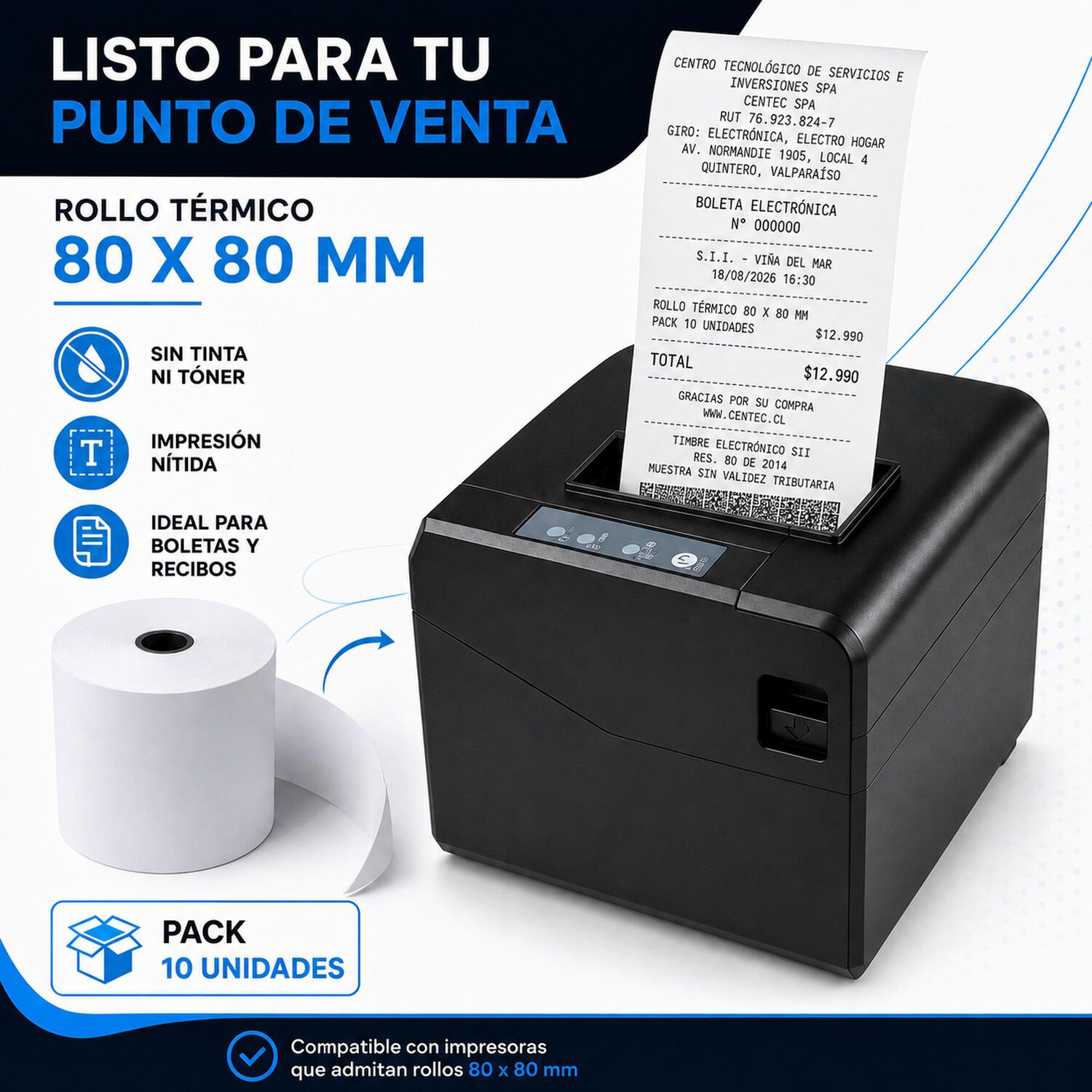 Rollo T&eacute;rmico 80x80mm (pack 10 Unidades) Premium Quality 59g image number 5.0