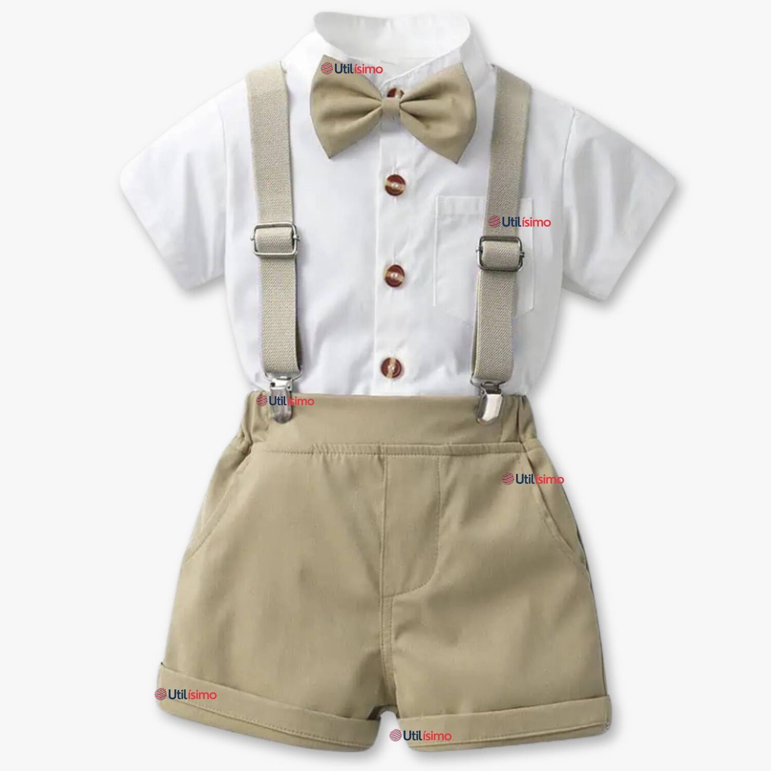 Conjunto De Vestir Con Tirantes Camisa Short Algod&oacute;n Bebes Beige image number 0.0