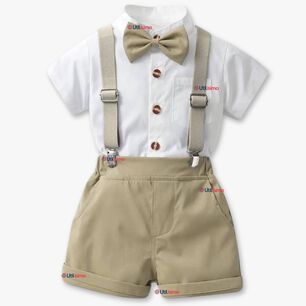 Conjunto De Vestir Con Tirantes Camisa Short Algod&oacute;n Bebes Beige
