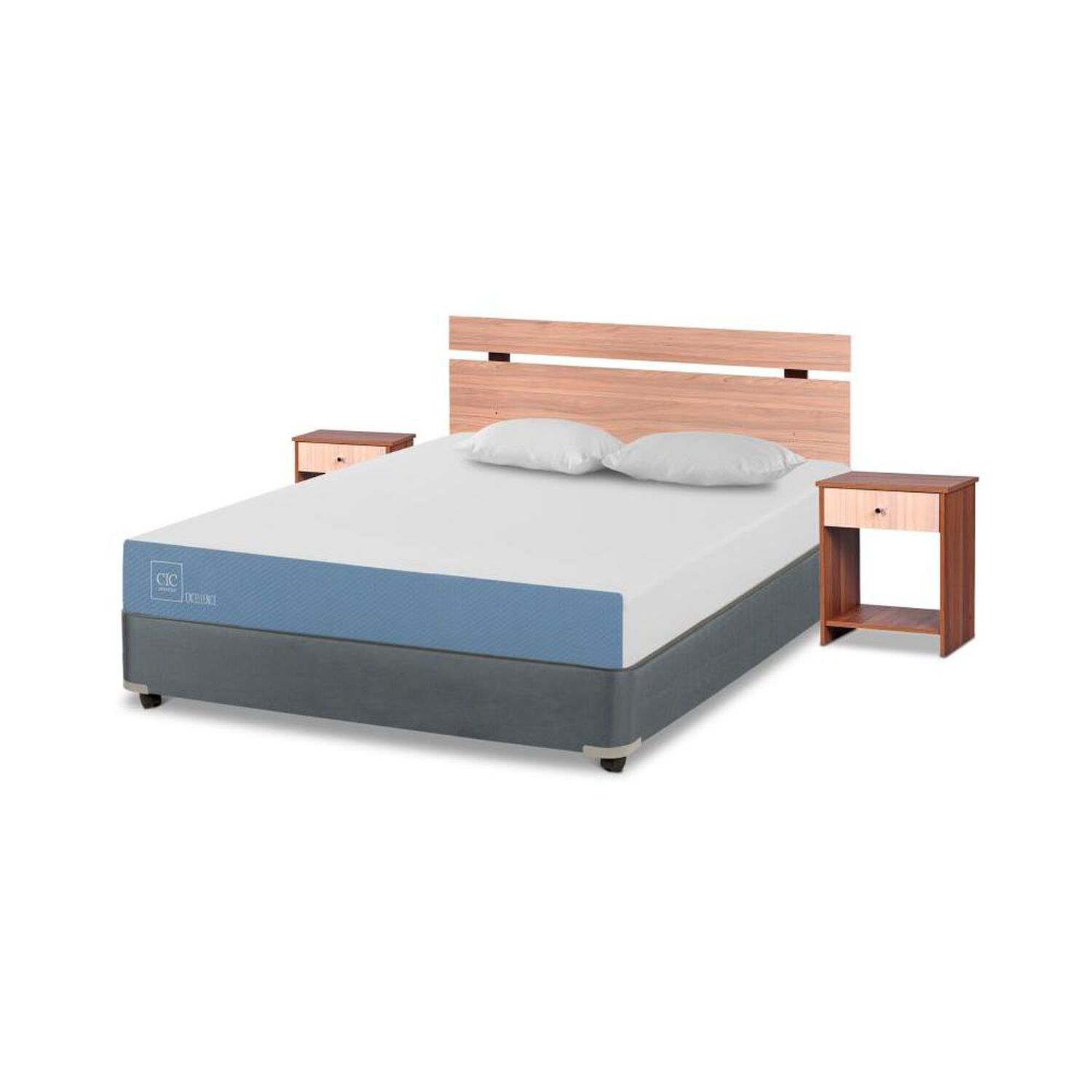 Cama Americana Cic Excellence / 2 Plazas / Base Normal + Set De Maderas + Almohadas image number 1.0