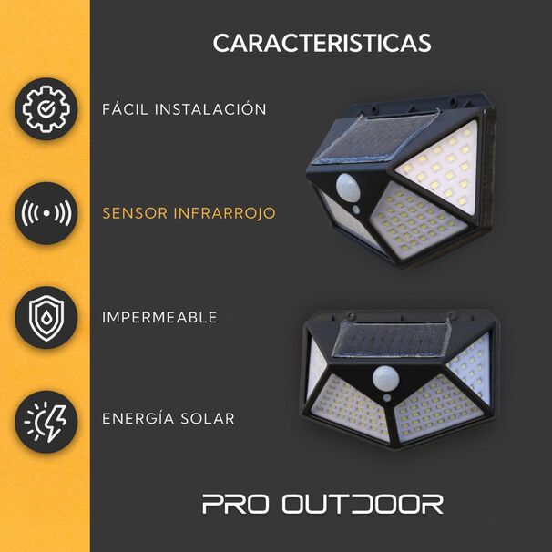 2 Aplique Triangular 100 Led Solar Contra Agua