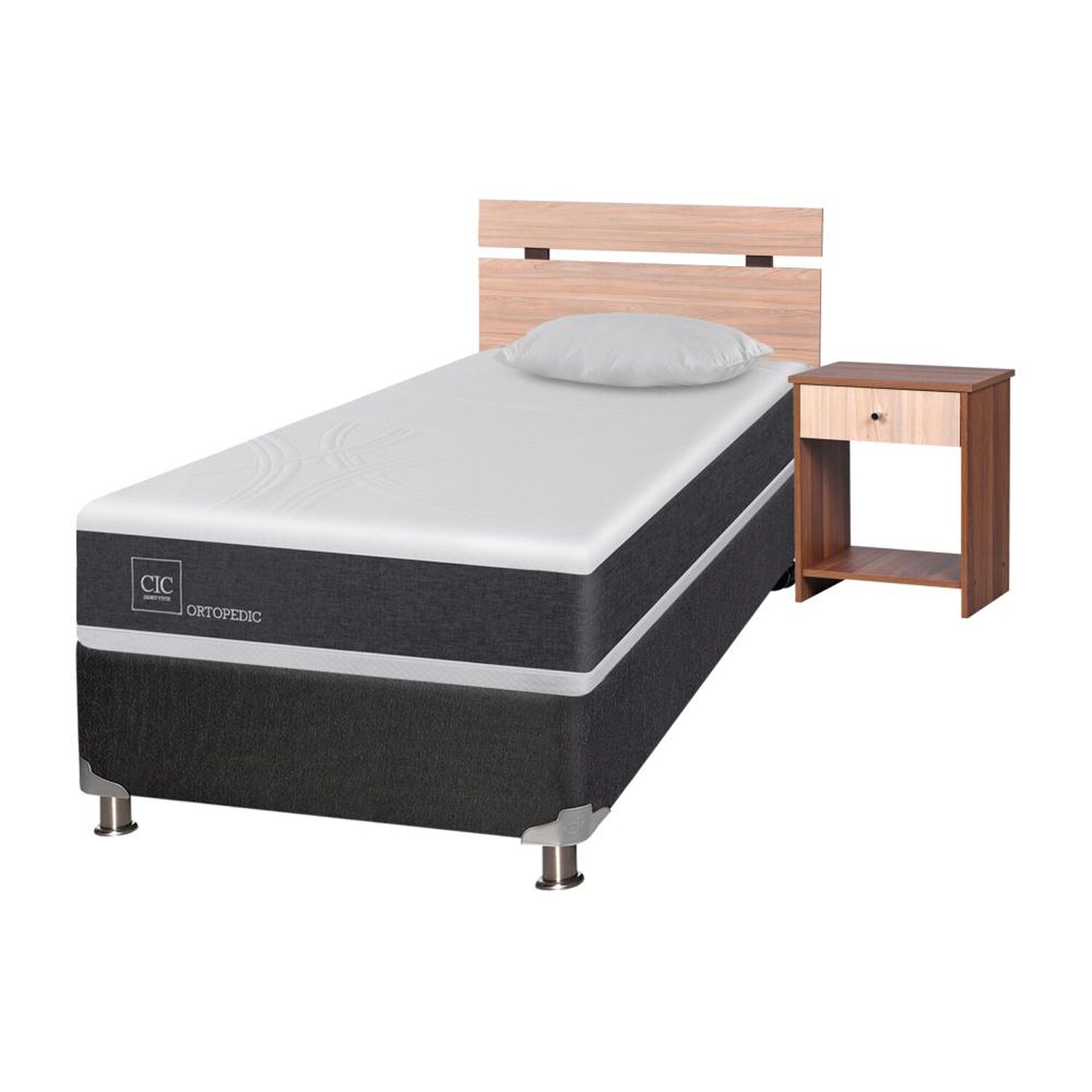 Box Spring Cic Ortopedic B5 / 1.5 Plazas / Base Normal + Set De Maderas + Almohada image number 1.0