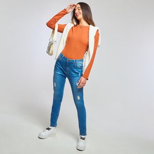 Jeans Roturas Tiro Medio Super Skinny Mujer Freedom