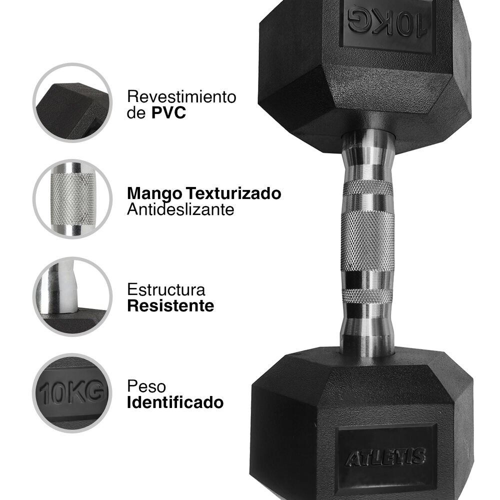 Mancuerna Hexagonal 10 Kg Negro image number 3.0