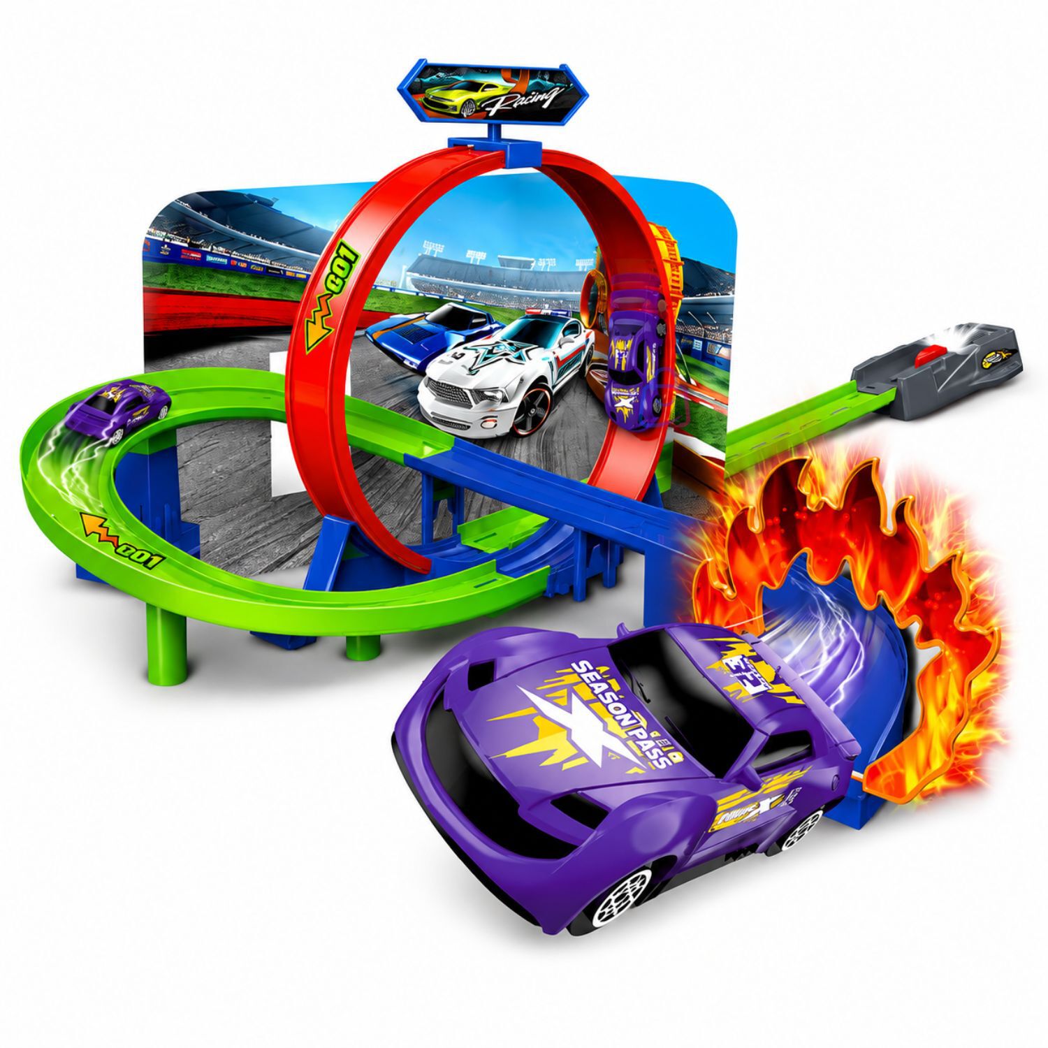 Pista Auto Lanzador Giro 360 Efecto Fuego Con 1 Auto - Ps image number 2.0