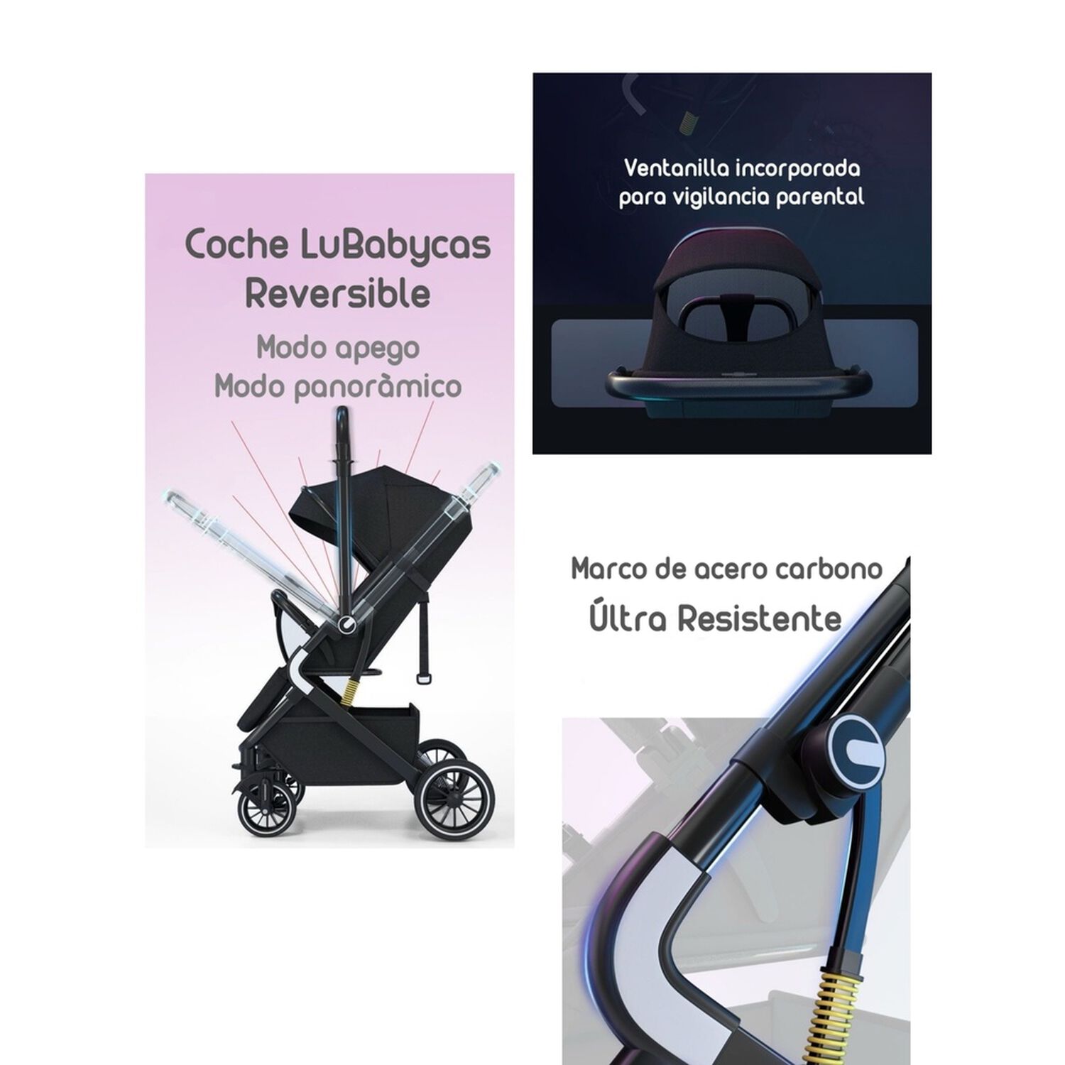 Coche De Paseo Reversible Premium Lubabycas Gris image number 2.0