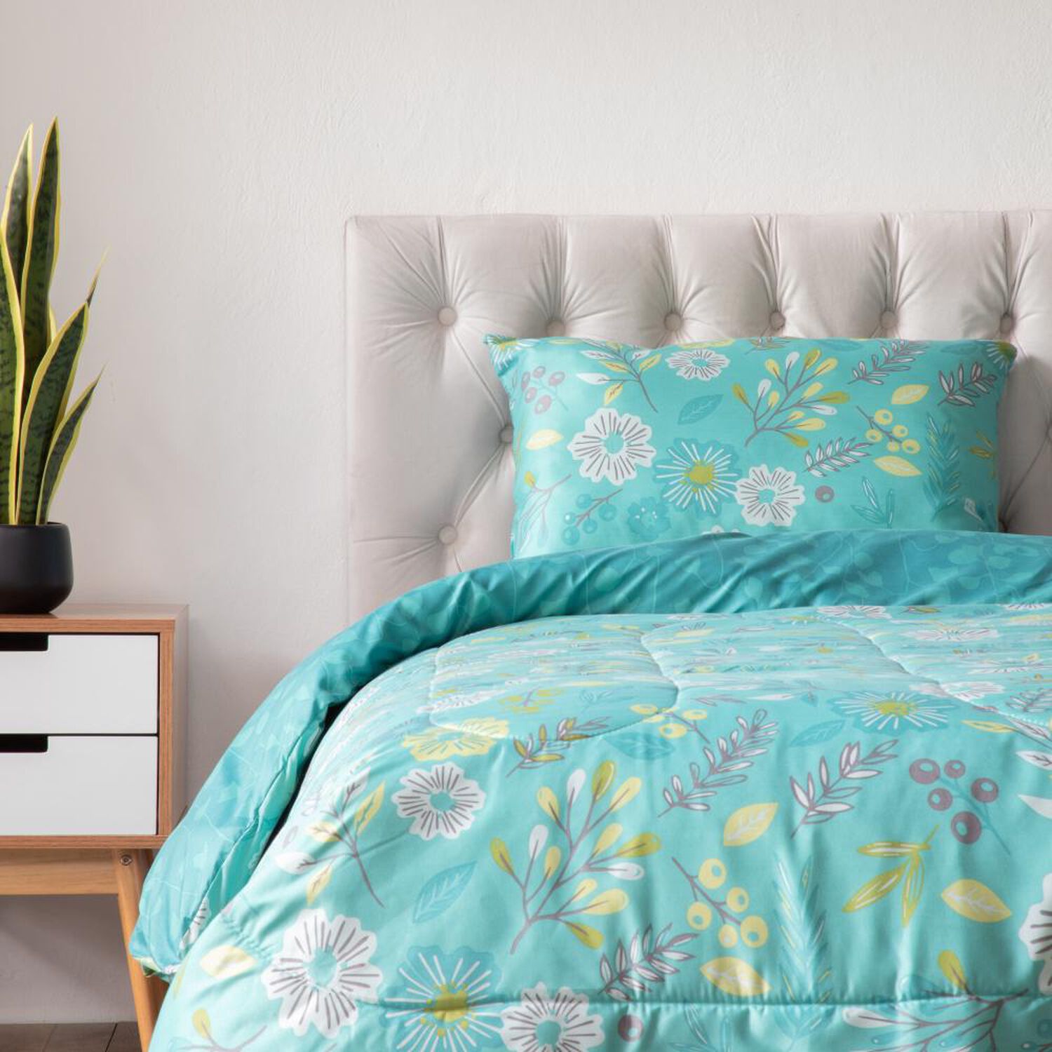 Set Plum&oacute;n + Almohada Estampada Casaideal Flores / 1.5 Plazas image number 0.0