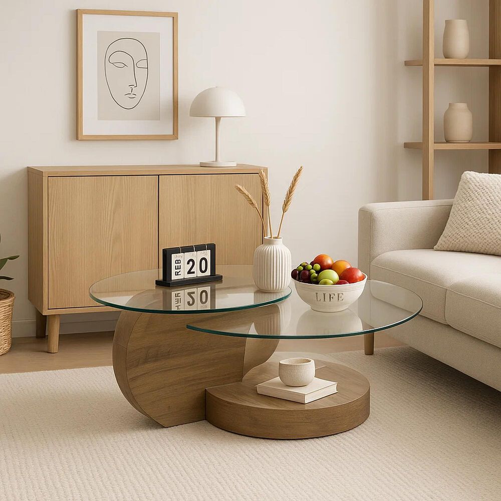 Mesa De Centro Duoglass Con Bases De Madera Y Superficie De Vidrio image number 9.0