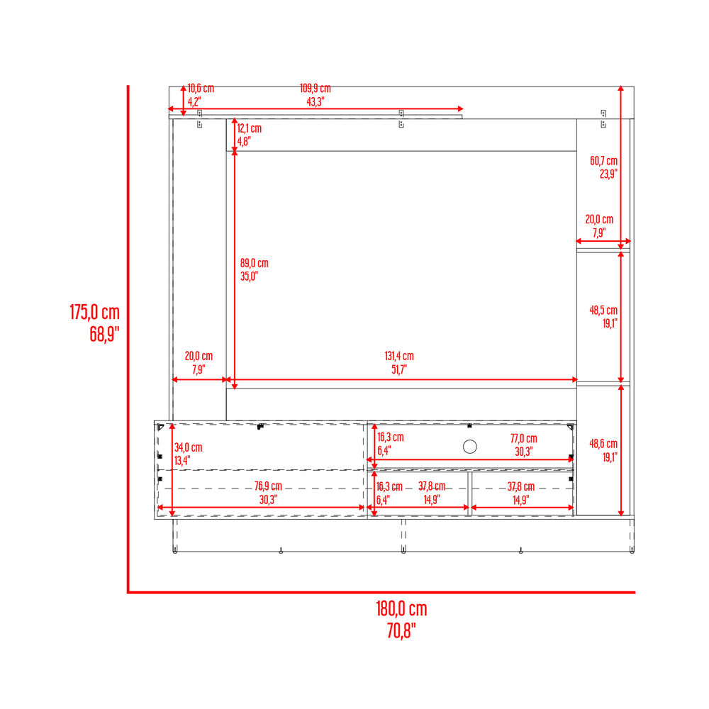Centro De Entretenimiento Tv 70" 175x180x38,5 Cm Caf&eacute; Claro Y Gris image number 8.0