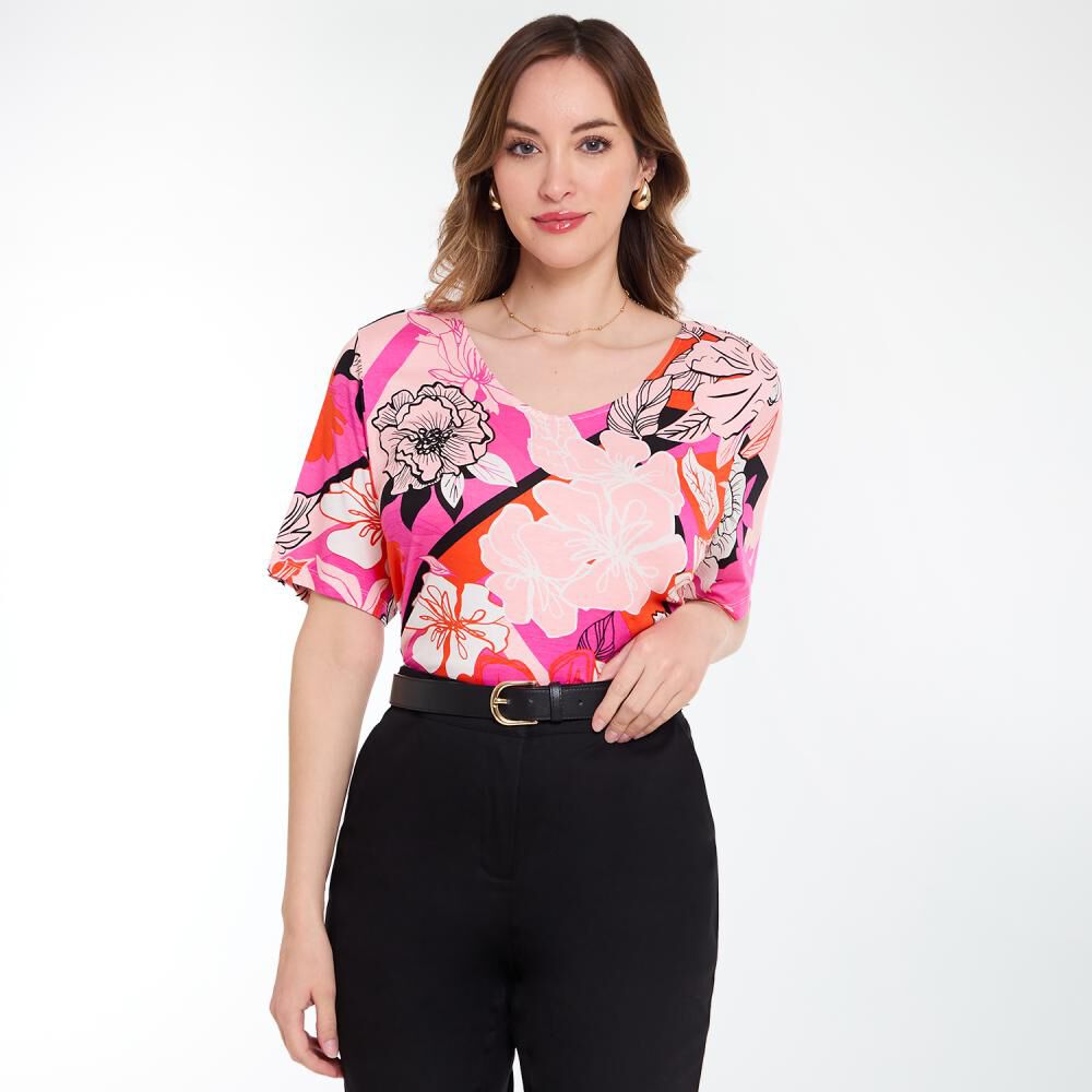 Polera Full Print Manga Corta Cuello V Mujer Lesage image number 0.0