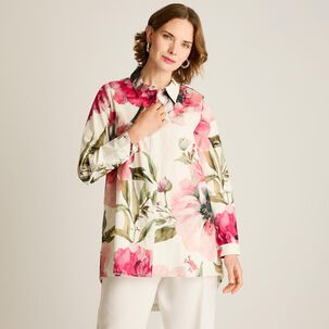 Blusa Estampado Flores Manga Larga Cuello Camisero Mujer Lorenzo Di Pontti
